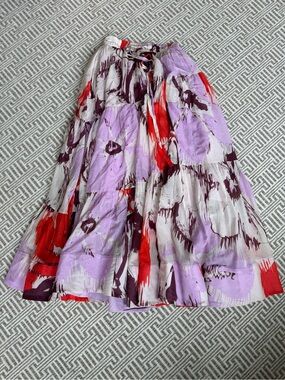 Lee Mathews Lavender, Red & Burgundy Floral Tiered Maxi Skirt